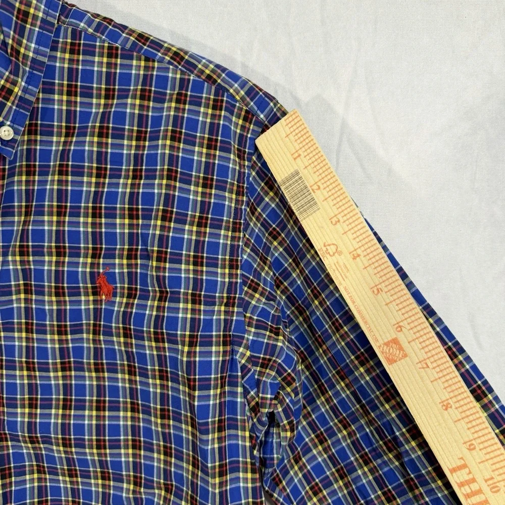 Ralph Lauren Boys Plaid Red Pony Long Sleeve Button‎ Up Blue Check Stripes XL